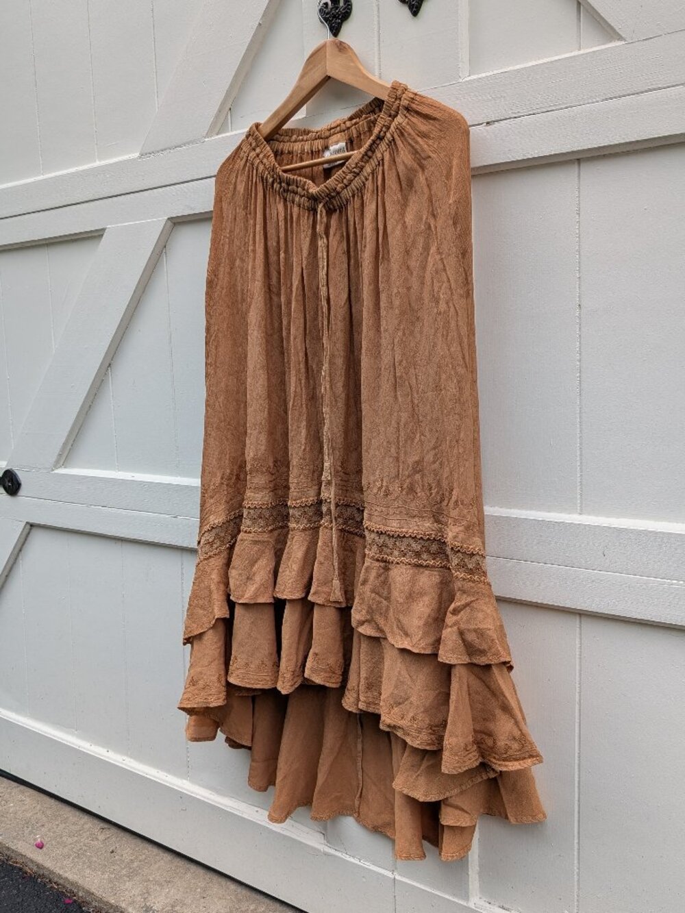 Holy Clothing Embroidered High-Low Tiered Boho Skirt Size L/XL